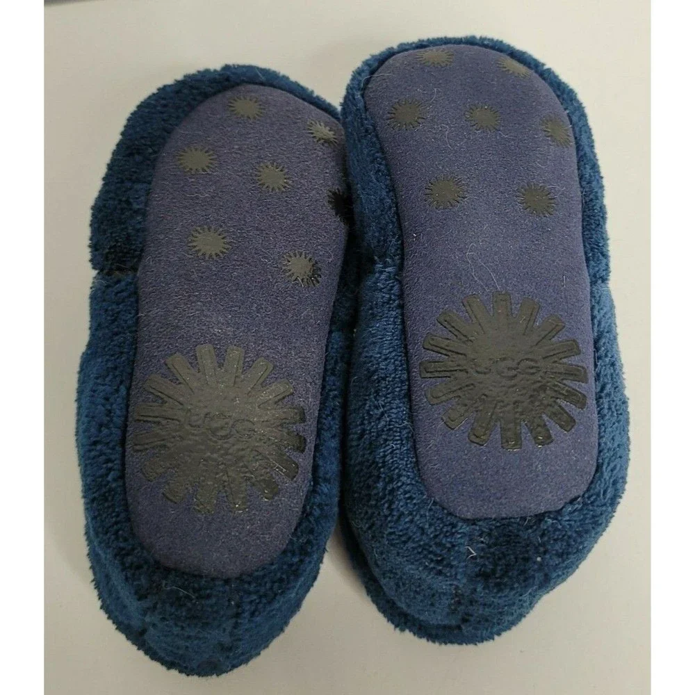 UGG Baby Bixbee Blue Booties Slippers 4/5 Fleece Hook & Loop Winter Soft Sole